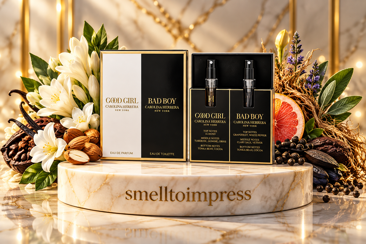 obrázek sady vzorků parfémů Carolina Herrera Good Girl 1,5 ml a Bad Boy 1,5 ml