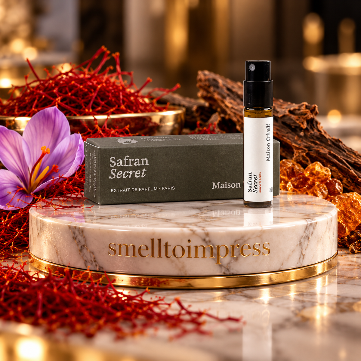 obrázek oficiálního vzorku parfému Maison Crivelli Safran Secret 1,5 ml
